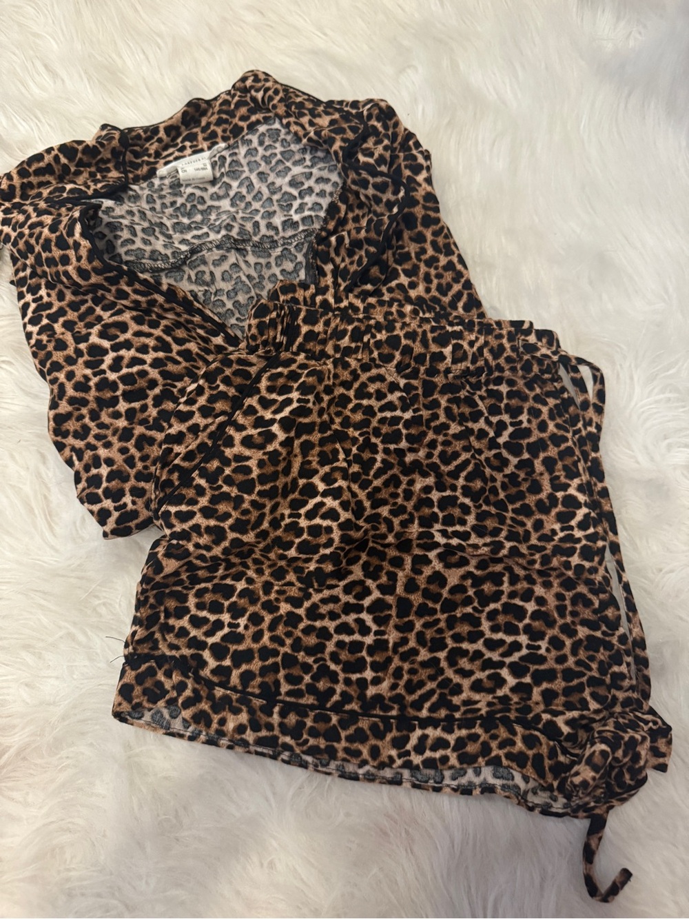 Forever 21 Leopard Print Two-Piece Sleep Set - Brown & Black